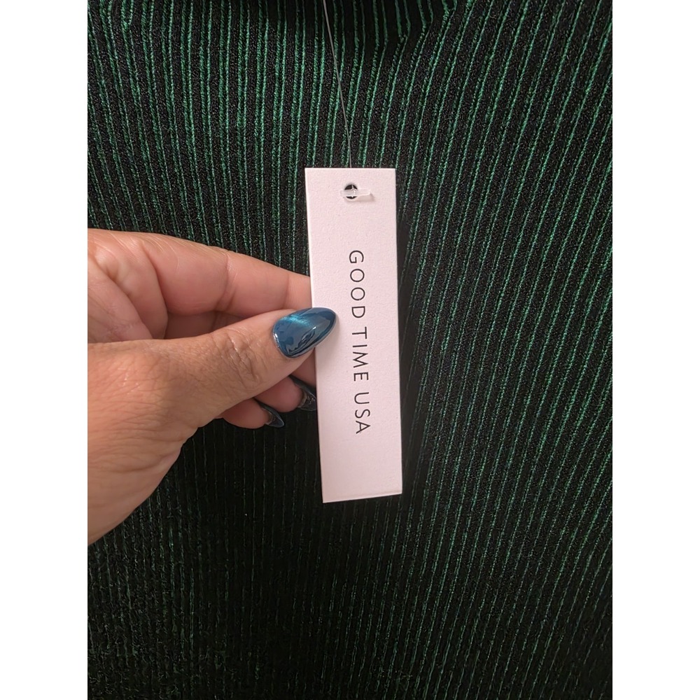 Good Time USA Green Black Ribbed Asymmetrical Bodycon Midi Dress Sz M NWT - Picture 4 of 9
